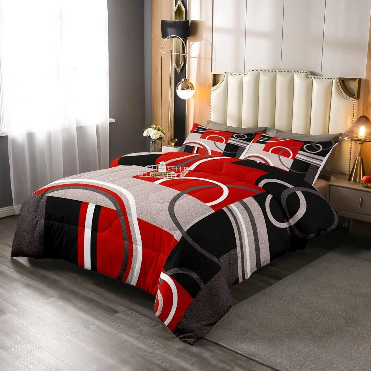 Erosebridal 2-3PCS Contemporary Striped Geometric Comforter Set, Vintage Circular Swirls Abstract Textured Bedding Ensemble for Bedroom Decor, Modern Color Art Quilt Duvet Sets