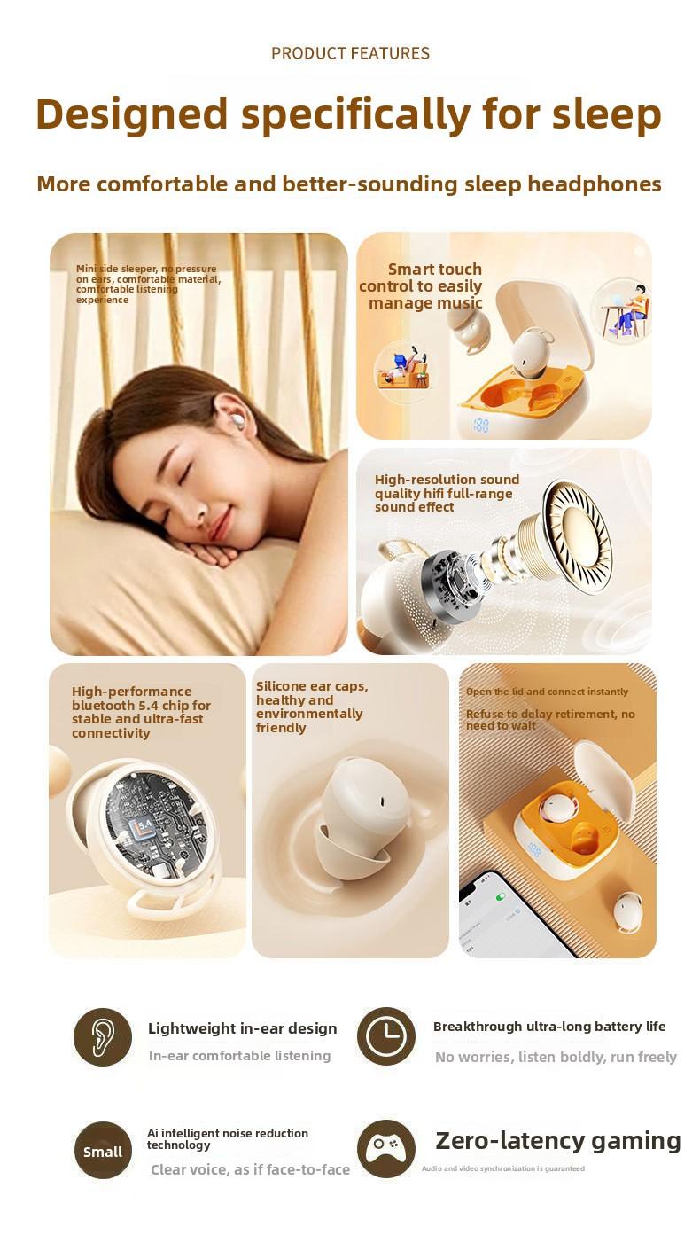 Sleep headphones, painless for side sleepers, no ear pressure, 2026 new model, in-ear noise-canceling, long battery life, sleep Bluetooth headphones