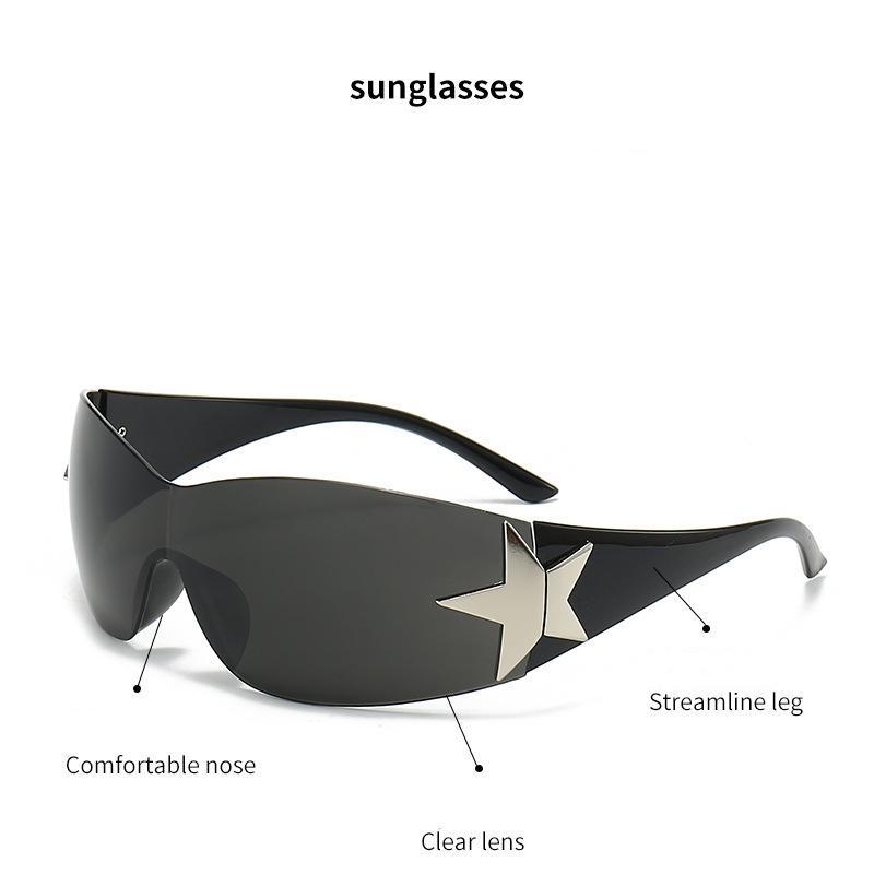 New Y2K Rimless Punk Sunglasses Goggle for Women Men Luxury Brand Wrap Around Sun Glasses with Polycarbonate Lens UV Protection Non-Polarized Clear Vision