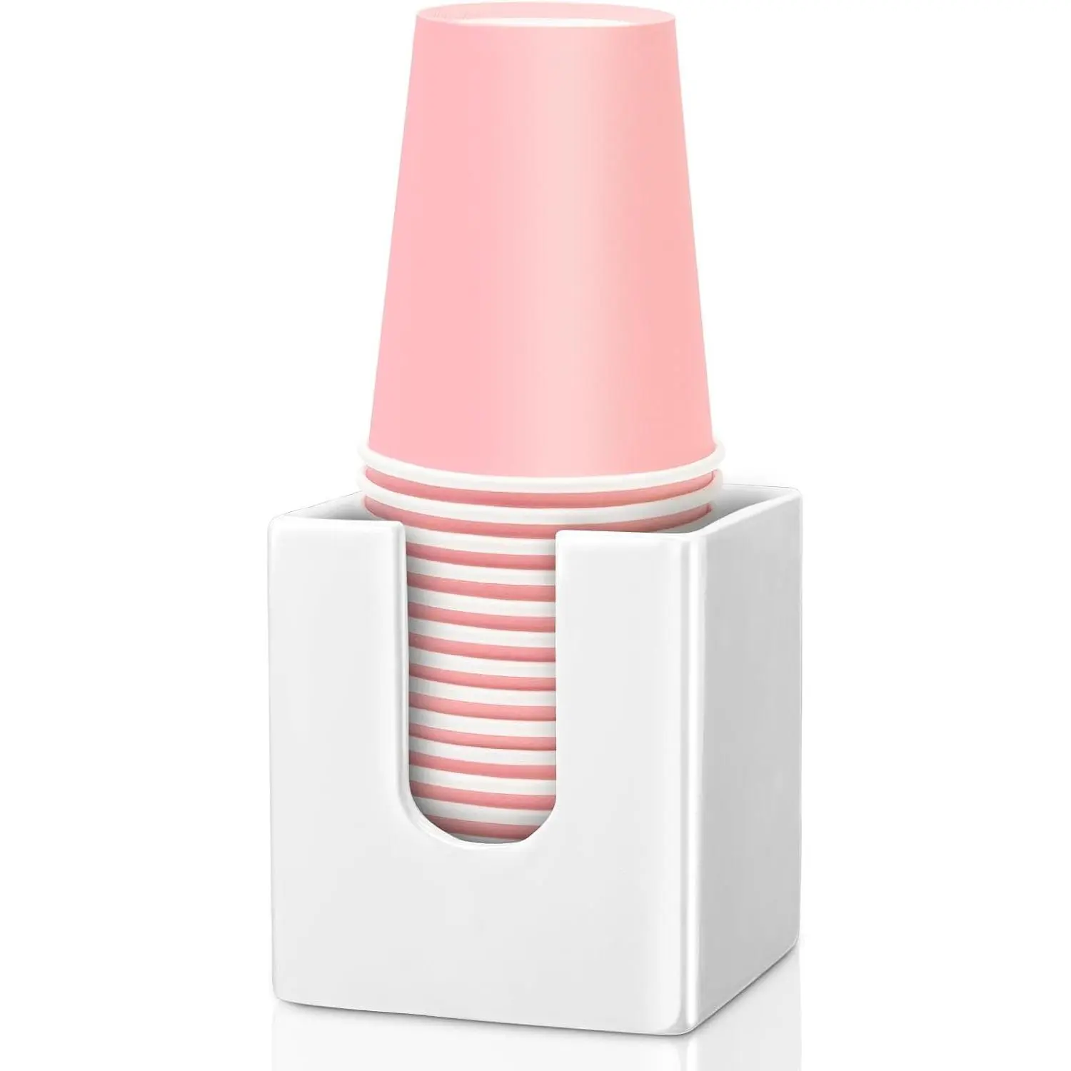 Ceramic Bathroom Cup Dispenser - 3 oz Paper Cup Dispenser & Mouthwash Cup Holder for Bathroom, Vanity Countertops, Kitchen, and Dining Room - White