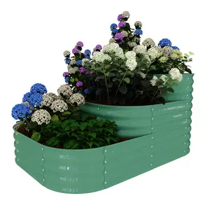 Green Galvanized Raised Garden Bed, 3-in-1 Modular Open Base Planter Box for Deep Root Veggies Herbs Flowers