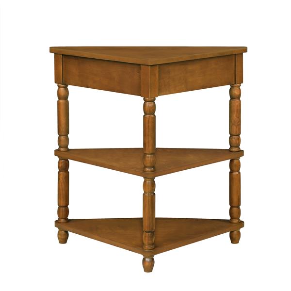 33.8'' Small Triangle Corner Table, Wood Corner Side Table for Small Spaces/ Living Room, 3 Tier End Corner Table with Solid Wood Legs, Brown(High end and high-quality)