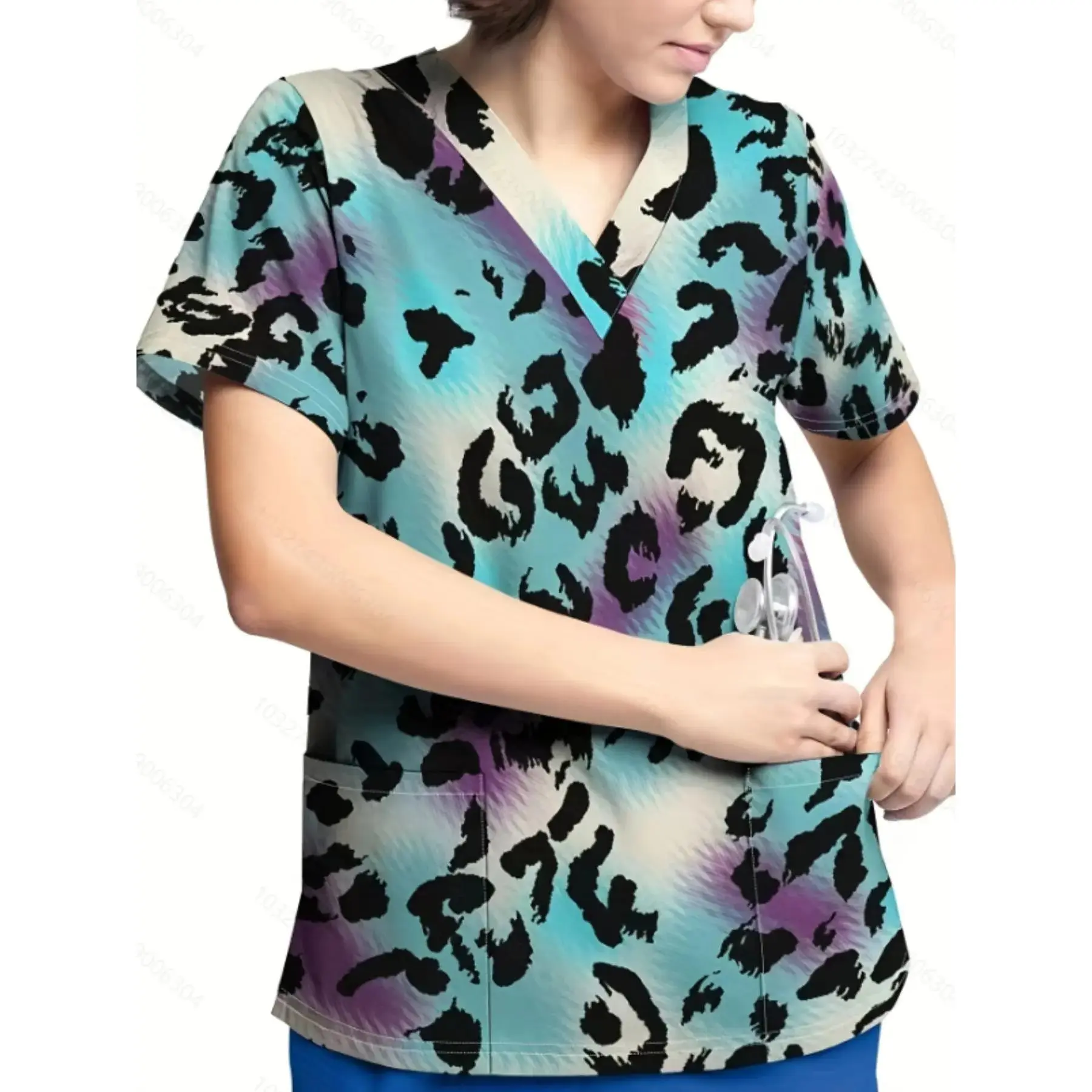 Elegant Plus Size Nurse Uniforms with Pockets Print,-Quality Scrubs Women, Comfortable Nursing, Stylish Hospital Wear Workwear