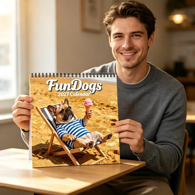 2027 Vacation Dog Calendar - Funny Dog Calendar - Perfect for Dog Lovers, 12 Months Double-Sided Heavyweight Paper, 8.2X8.2 Inch Spiral Wall Calendar - Great Gift for Home or Office