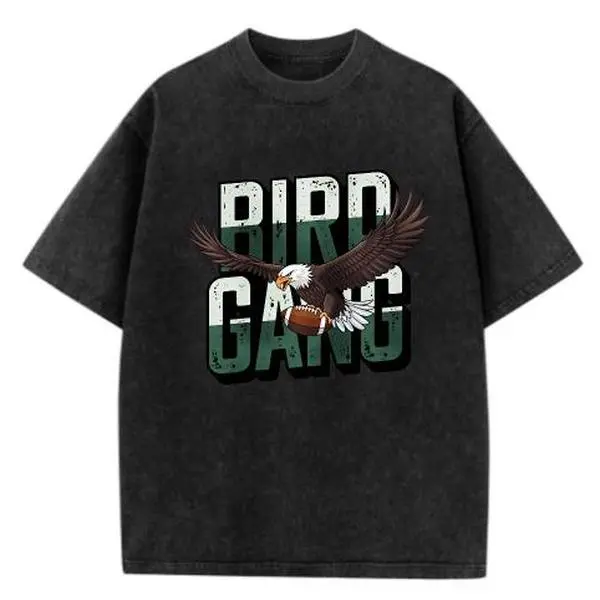 Washed Black Eagle Football Graphic Tee Retro Cracked Two Tone Letter Print Flying Bald Eagle Holding Football For Sports Fan Game Day Streetwear