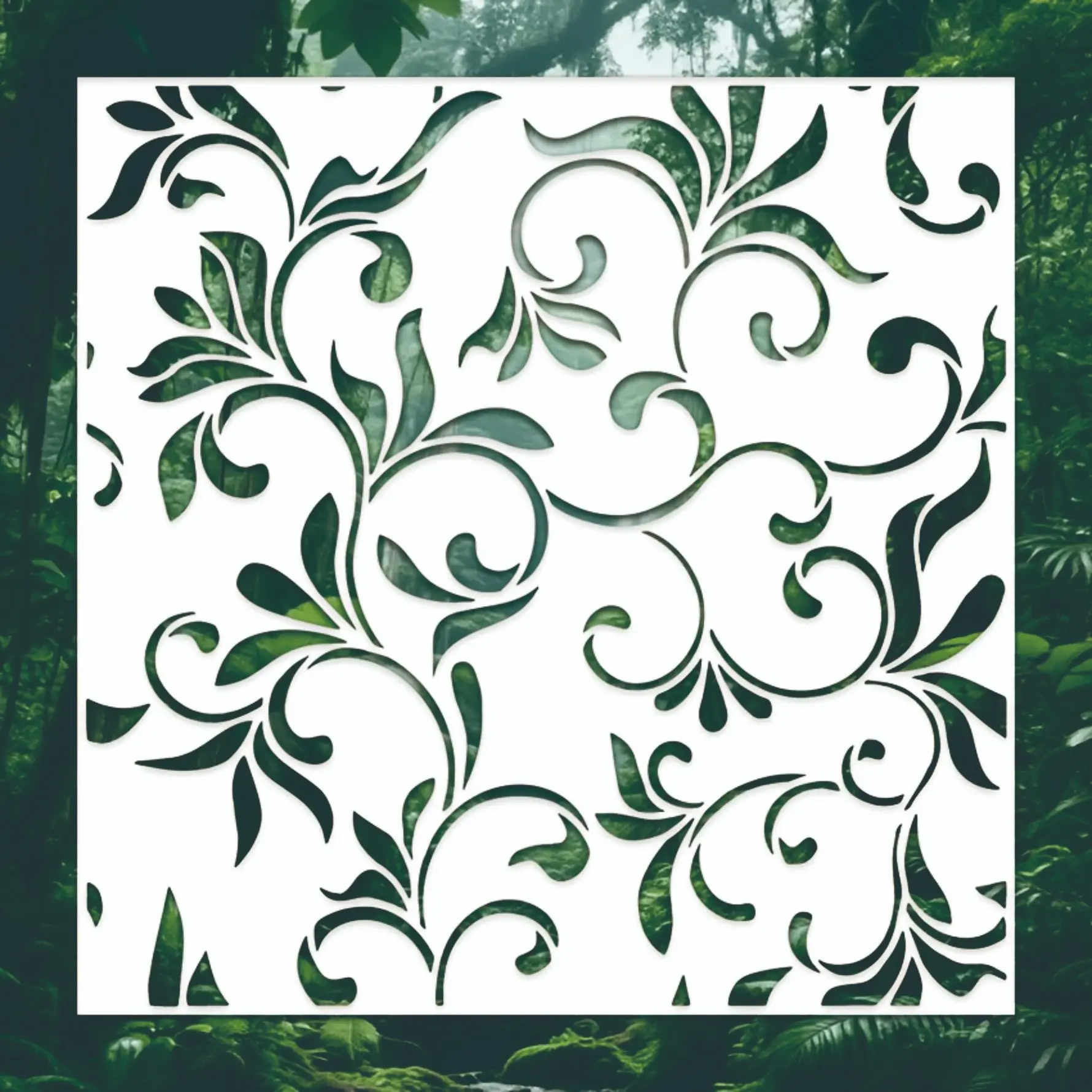 Baroque Floral Damask Cutout Template, 7.87x7.87 Inches, Reusable Vintage Wall Furniture Template, Easy Clean Pet Material, Ideal for Painting