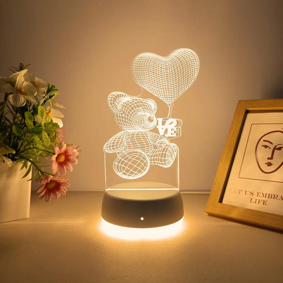 Cute Balloon Bear 3D Night Light, Warm USB Powered Lamp, Switch Control, Perfect Gift for Bedroom & Living Room Decor