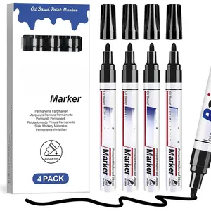 Black  Pen Permanent Marker  -4 Black  markers, marker for Metal,Rocks,,Plastic,Tire,Glass,Fabric,label,Medium Tip,Oil Based Markers Pens Permanent
