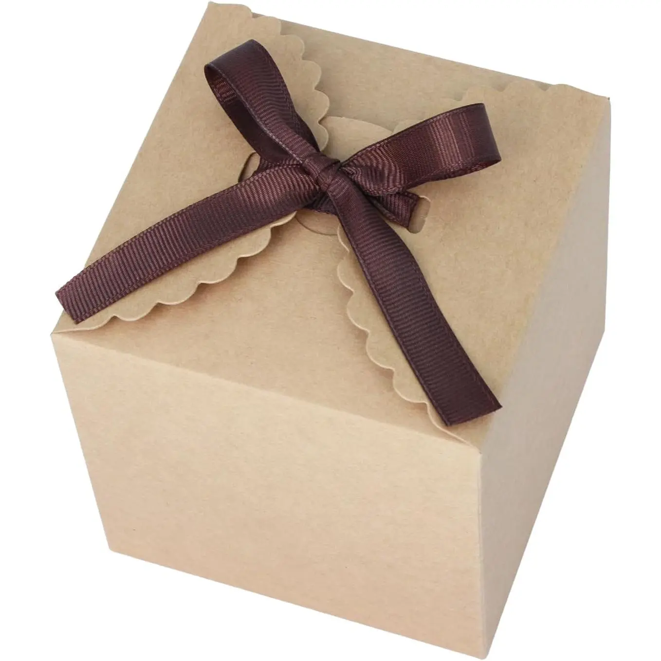 Brown  Boxes with Ribbon – 4x4x4" Foldable Paper Boxes with , Set of 10,  Small  Present Boxes for Weddings, Holidays, Birthdays, Business Packaging