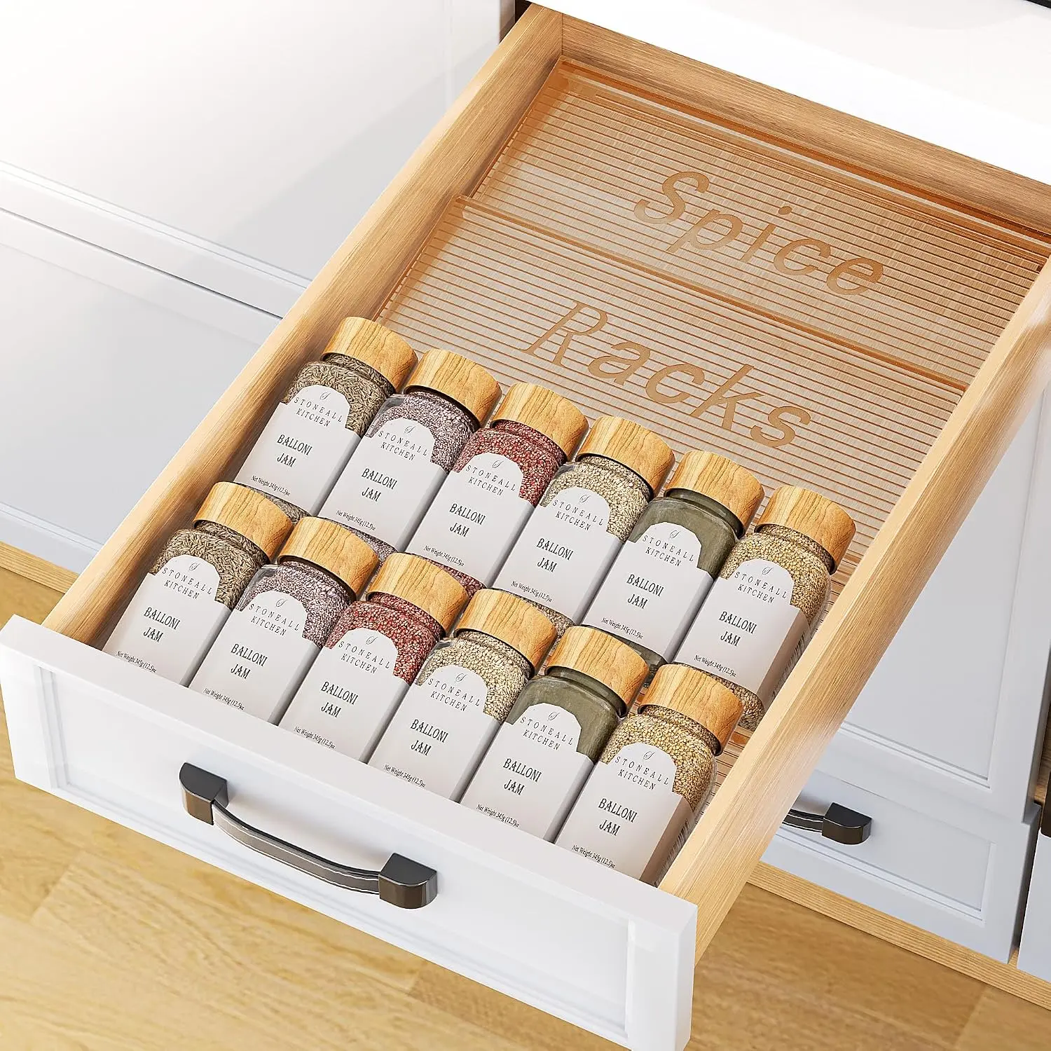 Drawer Organizer, 2 Tier- 2 Pack Drawer Seasoning Organizer | Expandable From 11'' to 22'', ,  Kitchen  Rack Organizers and Storage for Drawer, (Jars not included)
