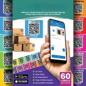 QR Code Storage Tags (Multicolored) -  Stickers -  Labels for  - Scan Storage Bins & Containers - Moving House - Track Inventory - Android and iOS App - Pack of 60