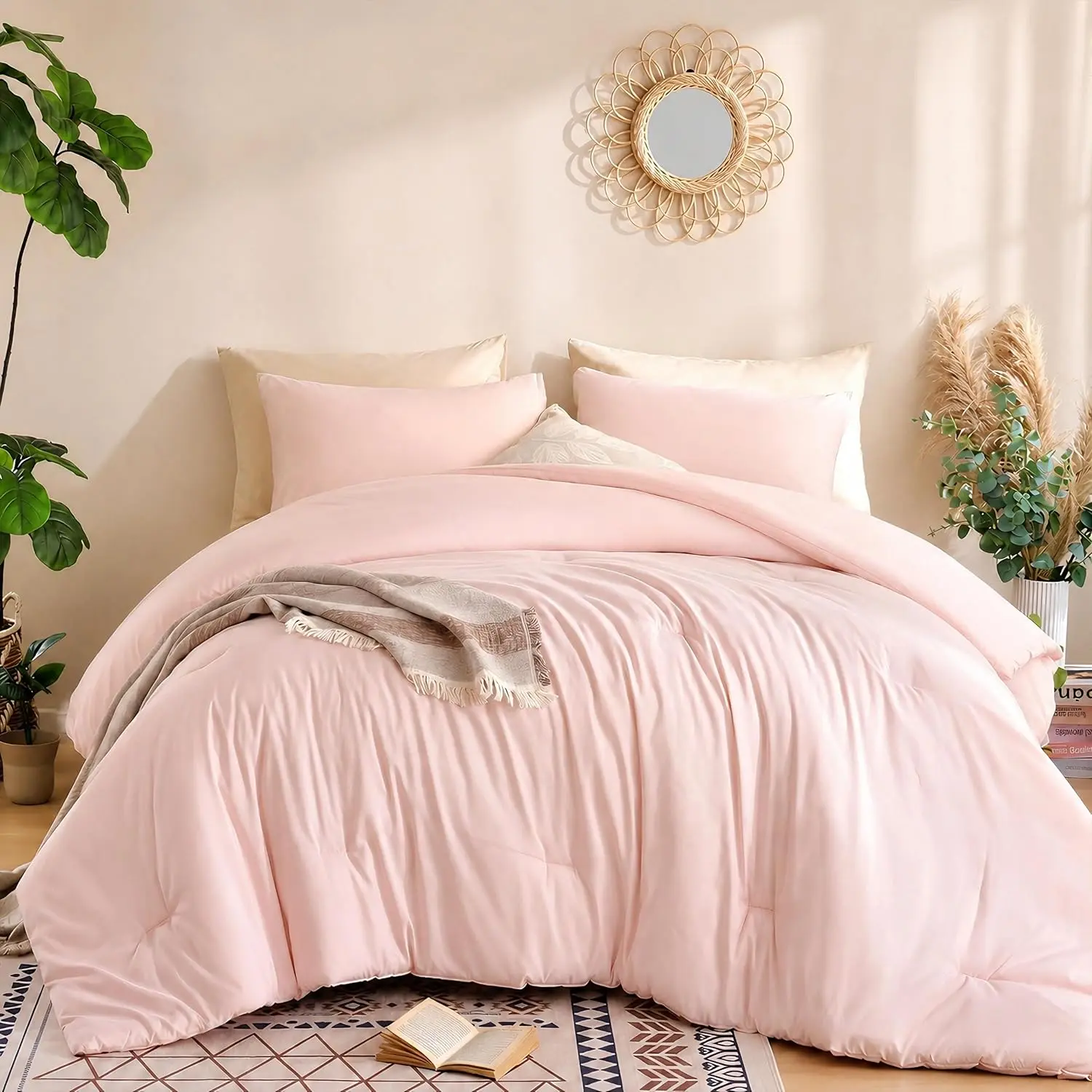 Pink Comforter Full Size Set – Soft All-Season Bedding with 300GSM Fluffy Microfiber, Includes 2 Matching Pillowcases – Elegant Blush Pink Comforter for Girls, Teens, and Women