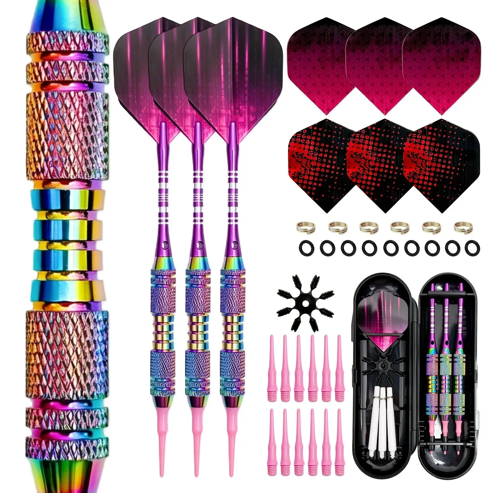 20g Rainbow Soft Tip Darts Set, Electroplated Brass Knurled Barrels, Aluminum Alloy Shaft, Includes Extra Flights and Tips, Hard Storage Case
