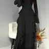 Pure Color Flared Sleeve Waist Cinching Long Dress, Slim-Fitting Holiday Style, Spring & Fall Fashion, Plain Pattern, Women's Clothing