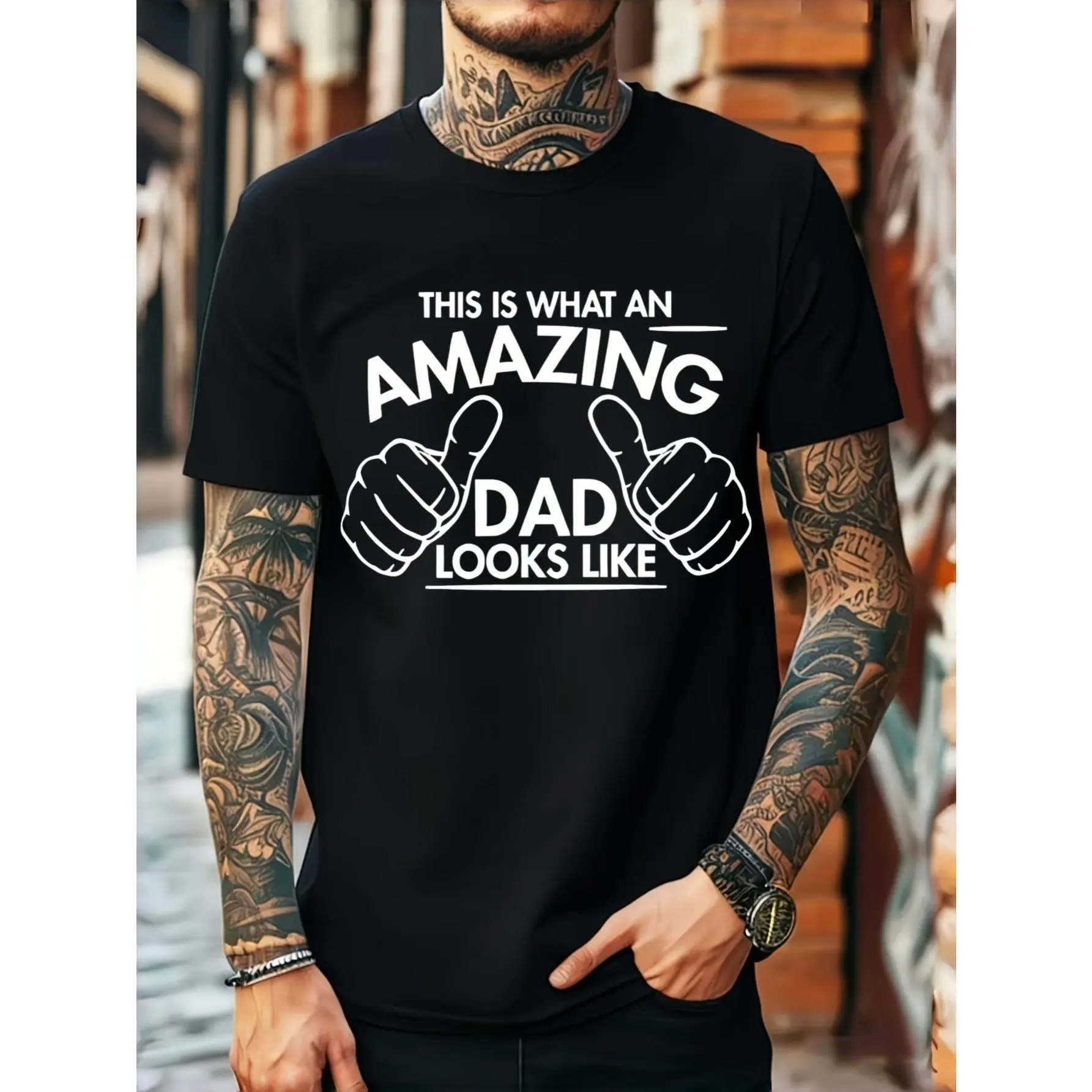 Casual Graphic, Men's T-Shirt, This Is What An Amazing Dad Looks Like With Thumbs Up Design, Summer Father's Day Gift, For Dad