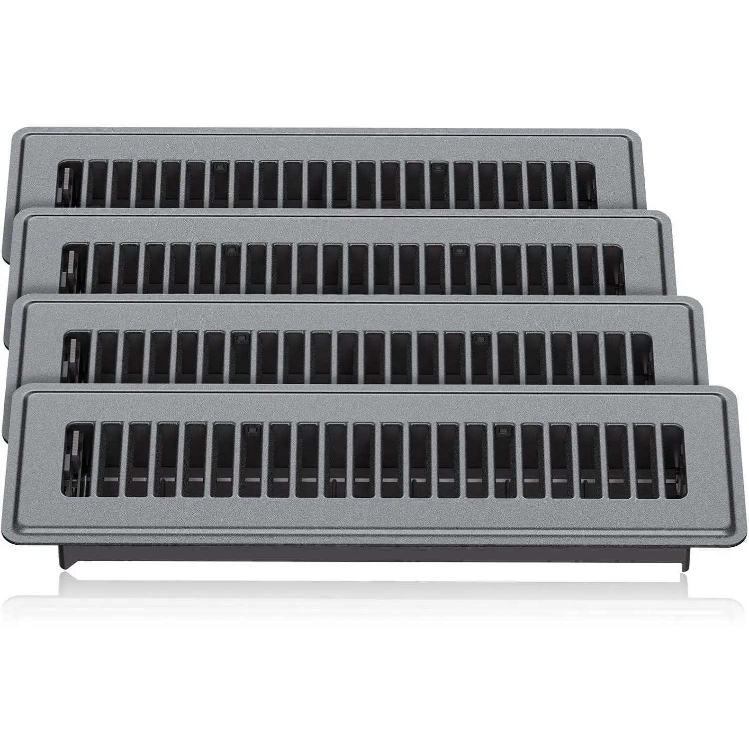 2 x 12 Floor Register, 4 Pack – Gray Vent Covers for  Floor, Anti-Rust Coated Metal Surfaces with Adjustable Airflow Control Lever, Ideal for HVAC Systems, Living Room & Bedroom Floor Vents