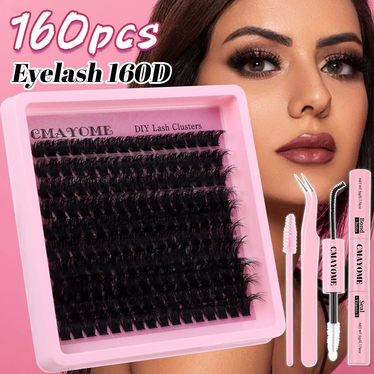 Multiple options: 200/160 Clusters 120D-160D False Eyelash Extension Kit, CMAYOME Lash Clusters DIY Kit, Diy Volume Eyelashes, 10-18mm Mixed Lengths, Includes Glue and Tweezers, Lightweight & Soft, for Daily, Outdoor, Dates, Festivals