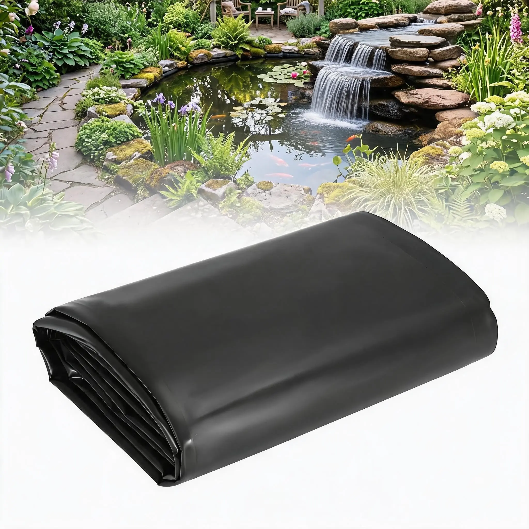 Heavy Duty 20 Mil HDPE Pond Liner - Waterproof, Leak-Proof, UV-Resistant, Puncture-Resistant Black Underlayment for Outdoor Koi Ponds, Garden Waterfalls