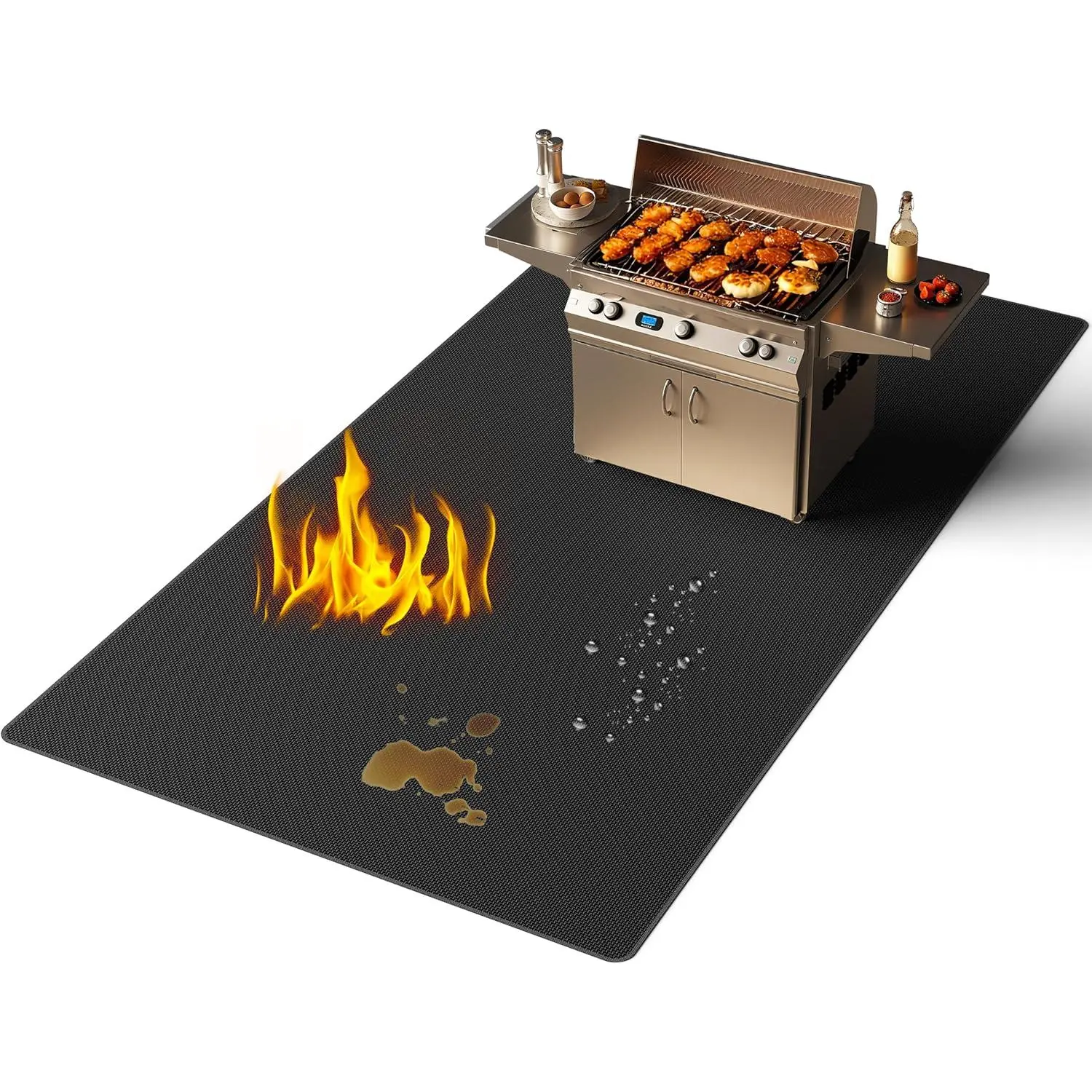 Thickened 31 x 48 inch Under Grill Mat for Outdoor and Indoor, Double-Sided Fireproof Grill Pad, Indoor Fireplace/Fire Pit Mat, Oil-Proof  BBQ Protector for Decks and Patios