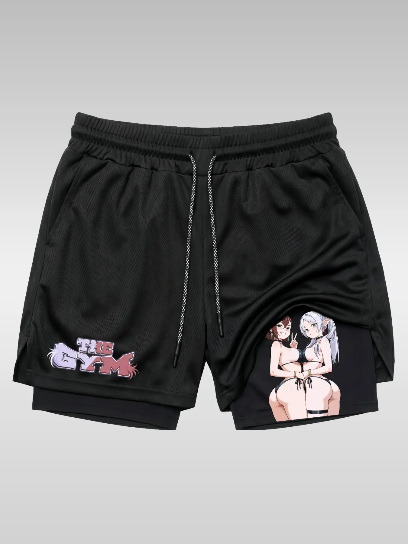 Classic Anime Graphic 2-In-1 Performance Shorts, Plus Size Unisex Sportswear with Pockets, Athletic Gym Shorts, Ideal for Summer Activities