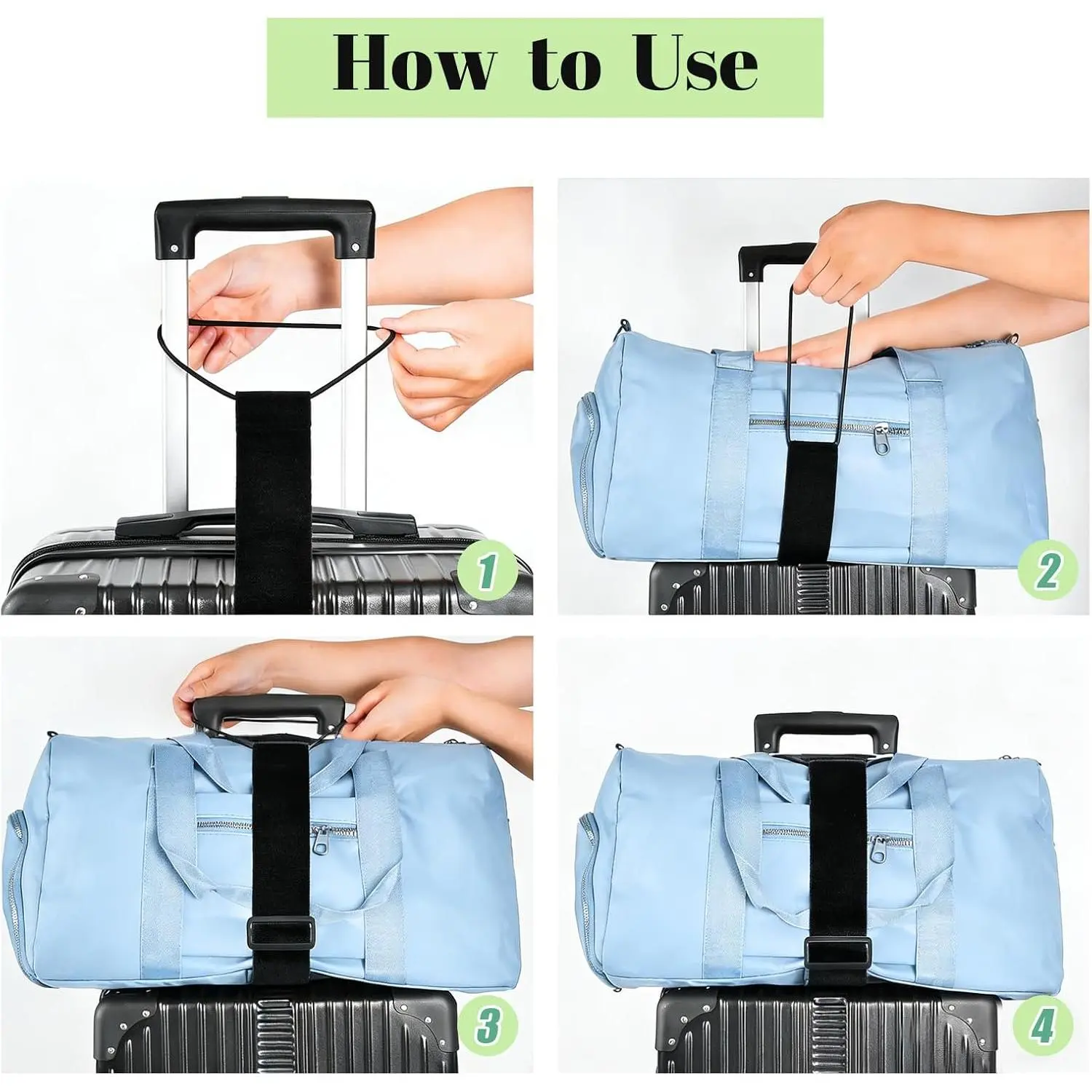 4-Pack Strong Adjustable Nylon Luggage Connector Straps for Travelers' Suitcases, Elastic Band Fastening Multi-Use Home Organizer Storage Essentials Bag Accessories