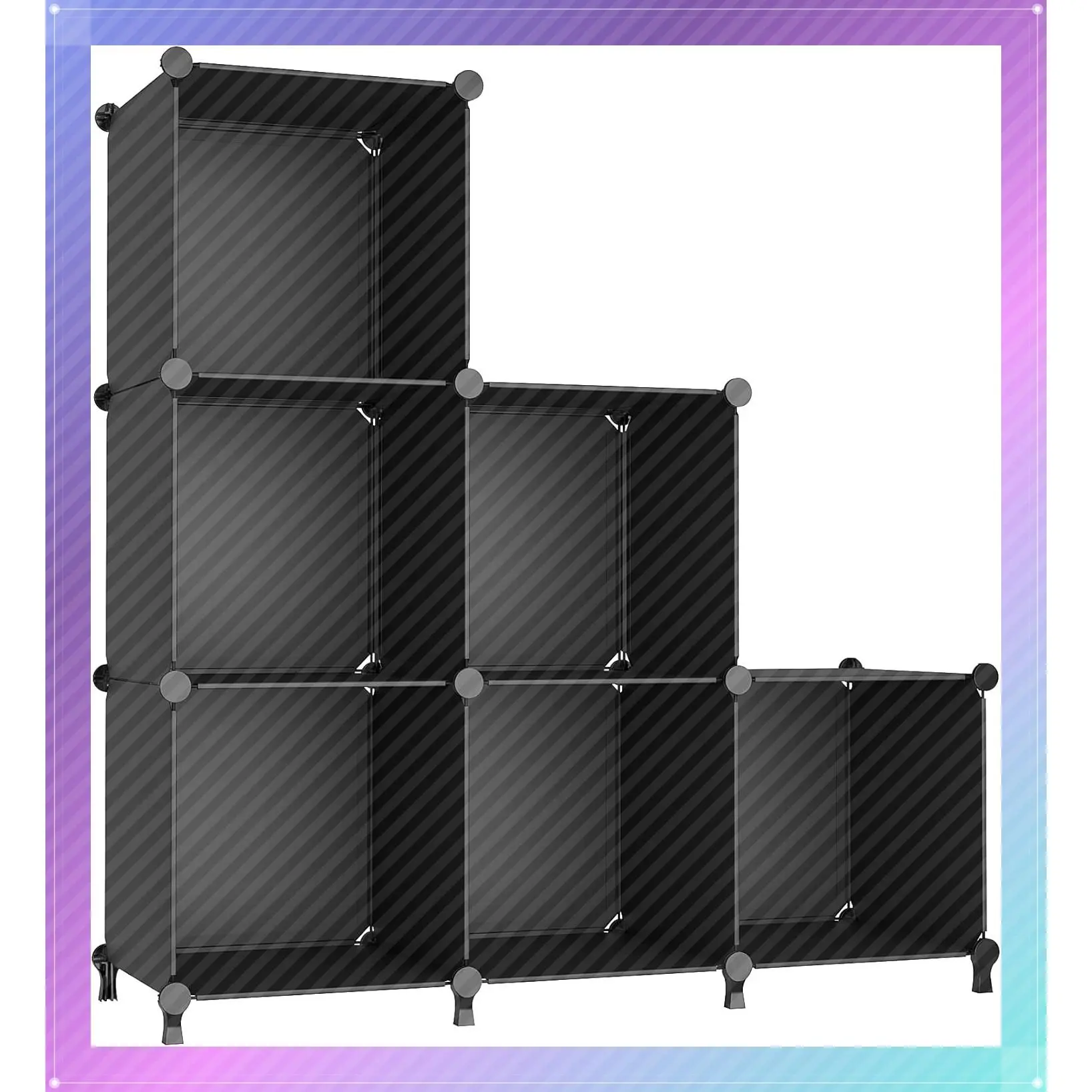 Closet Organizers and Storage, 6 Cube Storage Organizer, Black | Portable Closet Storage Shelves, DIY Stackable Storage Cube Book Shelf, Plastic Clothes Organizer Shelving for Bedroom, HomeGift