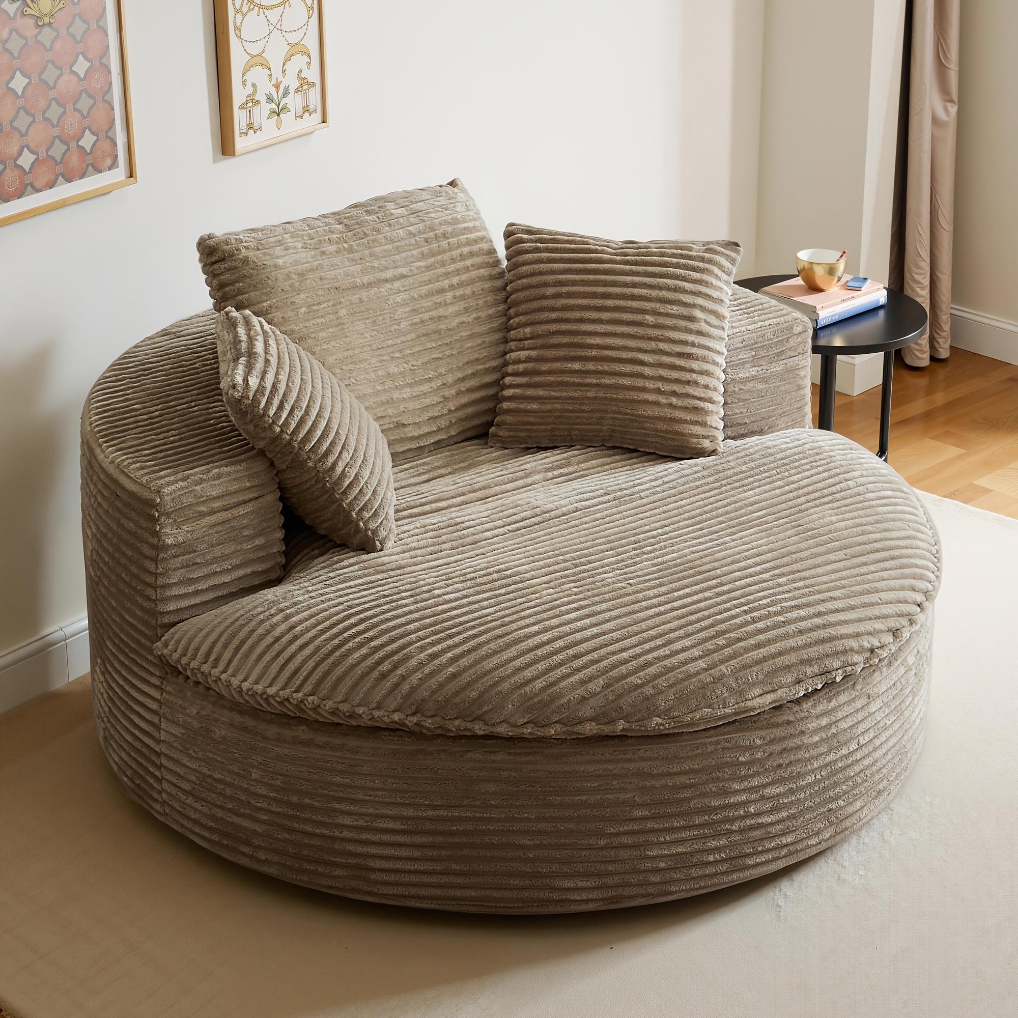 Round Boneless Couch, Cloud Sofa Bed with Memory Foam Sectional, No Assemble Required Modular Couch for Small Space, Includes 3 Pillows for Living Room, Dorm, Apartmen