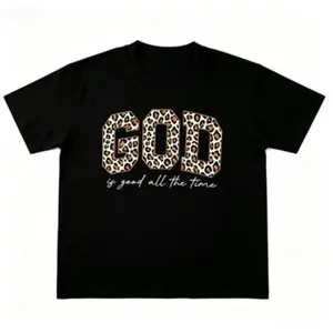 Leopard Print GOD Good Time Printed T-Shirt, 180G Pure Women'S T-Shirt, Loose Fit Meat Blocking And T-Shirt, Elastic Fabric Not Tight, Paired with Jeans Trendy And Cool Explosive Street, Gentle with Long Skirt, a Must-Have