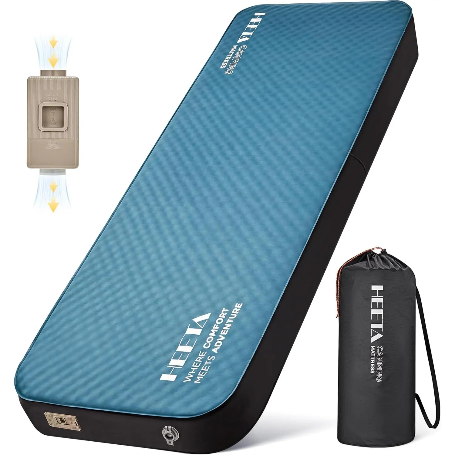 HEETA Self Inflating Sleeping Pad Mat Camping Mattress with Electric Pump | 4" Ultra Thick Memory Foam, 9.5 R-Value Insulated Air Matress, Easy to Inflate & Deflate for Camping Car Travel Tent Cot Bed