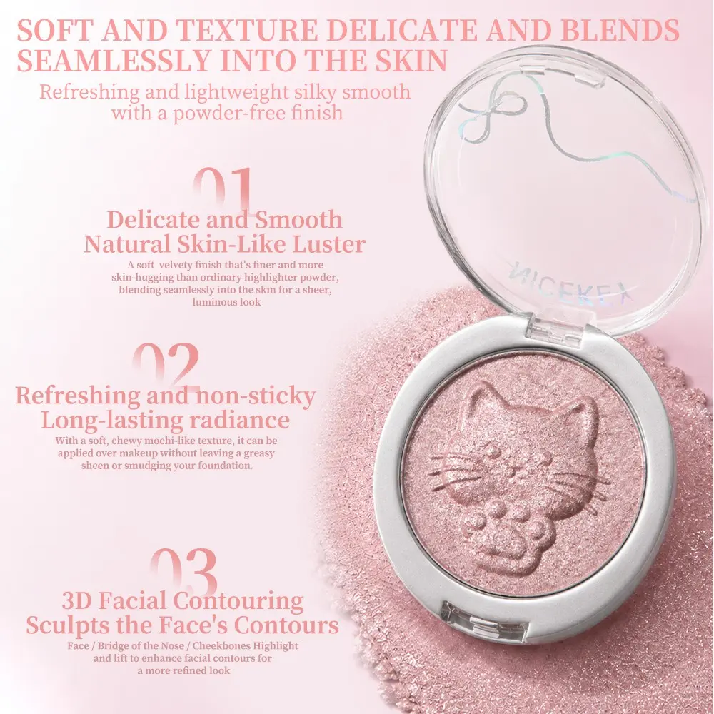 Silky Soft Glitter Highlighter, Natural Skin Fusion, Long-Lasting Natural Glow, Suitable for Cheeks and Eyes, Makeup Essential