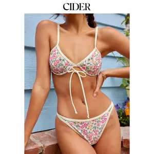 Cider [size 2-10] V-neck Floral Underwire Cheeky Bikini Swimsuit