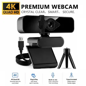 4K Network Camera with Noise Cancelling Mic, HD 4K/2k Switchable, Plug & Play, Intelligent Autofocus, Wide-Angle Lens, Privacy Cover, Multi-System Compatible, PC Webcam, Autofocus Streaming