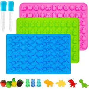 Gummy Candy Molds - Silicone Mini Gummy Bear/Dinosaur/Fruit Snack Molds with 2pcs Dropper,Non-stick and Bpa Free for Candy Chocolate Gummies Baking
