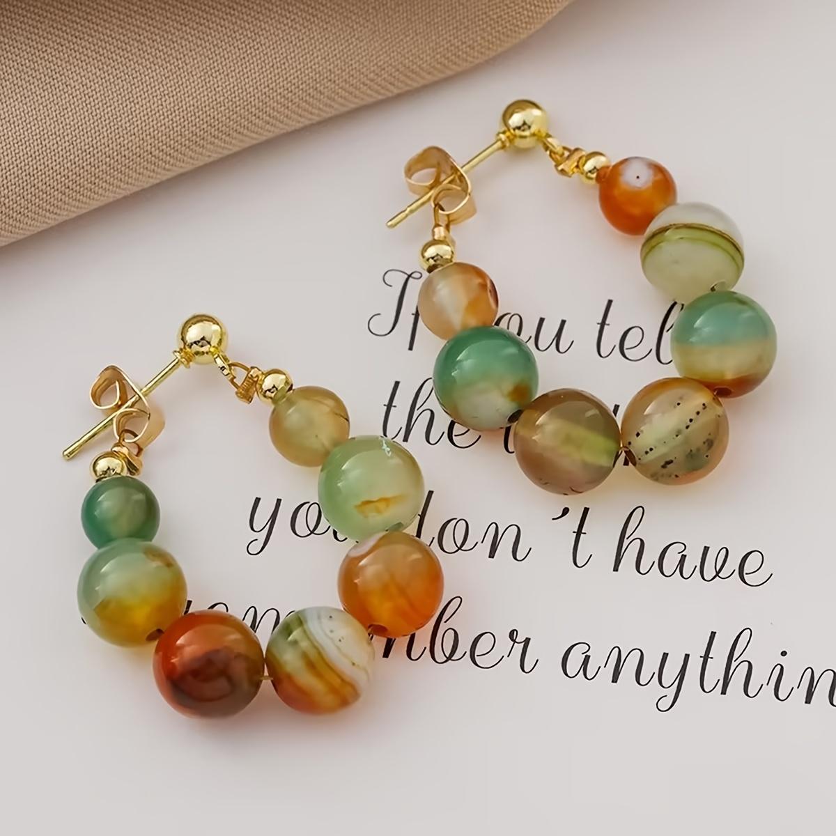 Elegant Women Vibrant Colored Agate Bead Drop Earrings Bohemian Vintage Handmade Colors Agate Beads Drop Earrings Festivals, Birthdays, Dates, Parties, Vacations, Shopping, And Daily Commuting Accessories