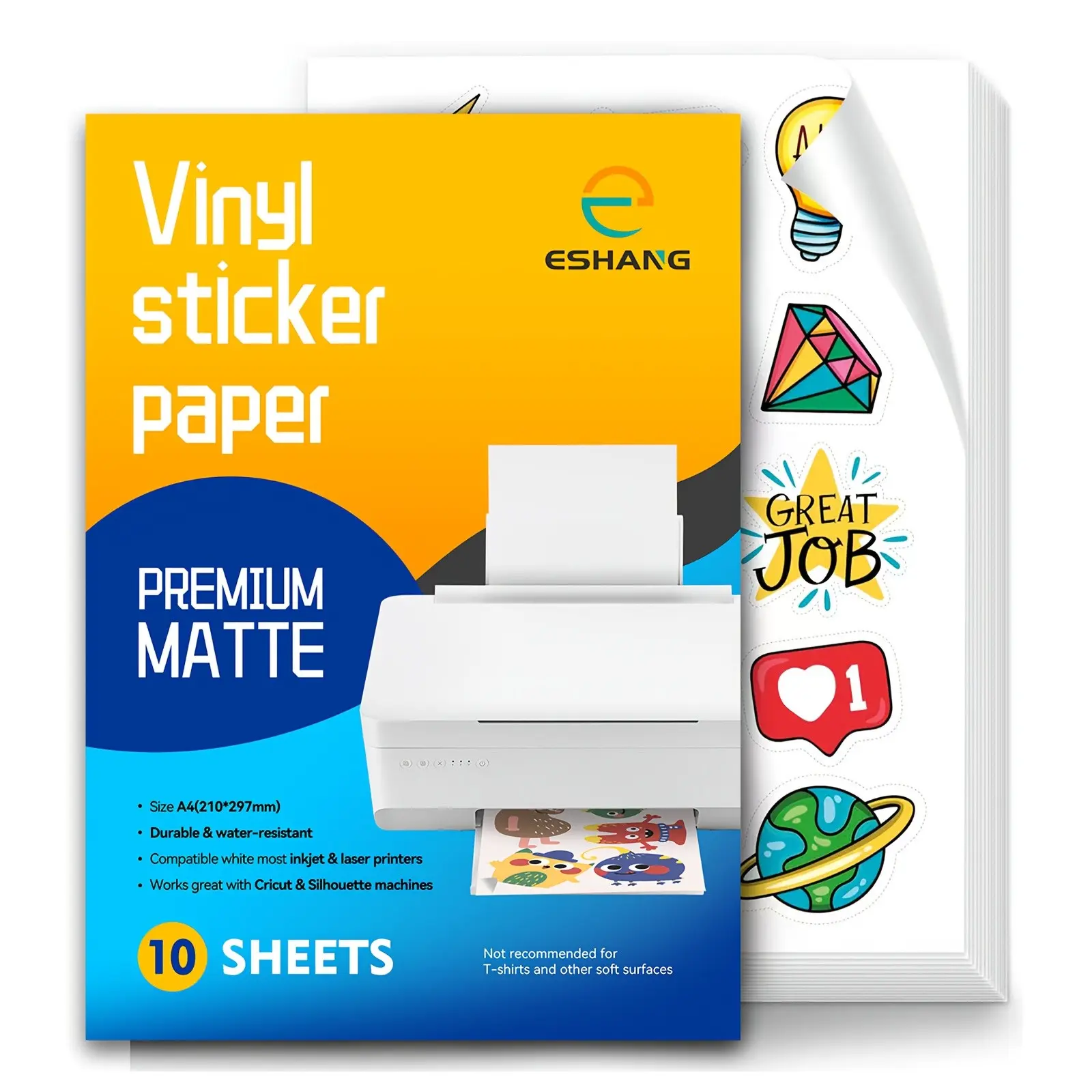 10 Sheets Printable Matte Vinyl Sticker Paper, A4 Size (21.08x29.72 Cm), Suitable for Inkjet Printers, Durable & High-Quality Material
