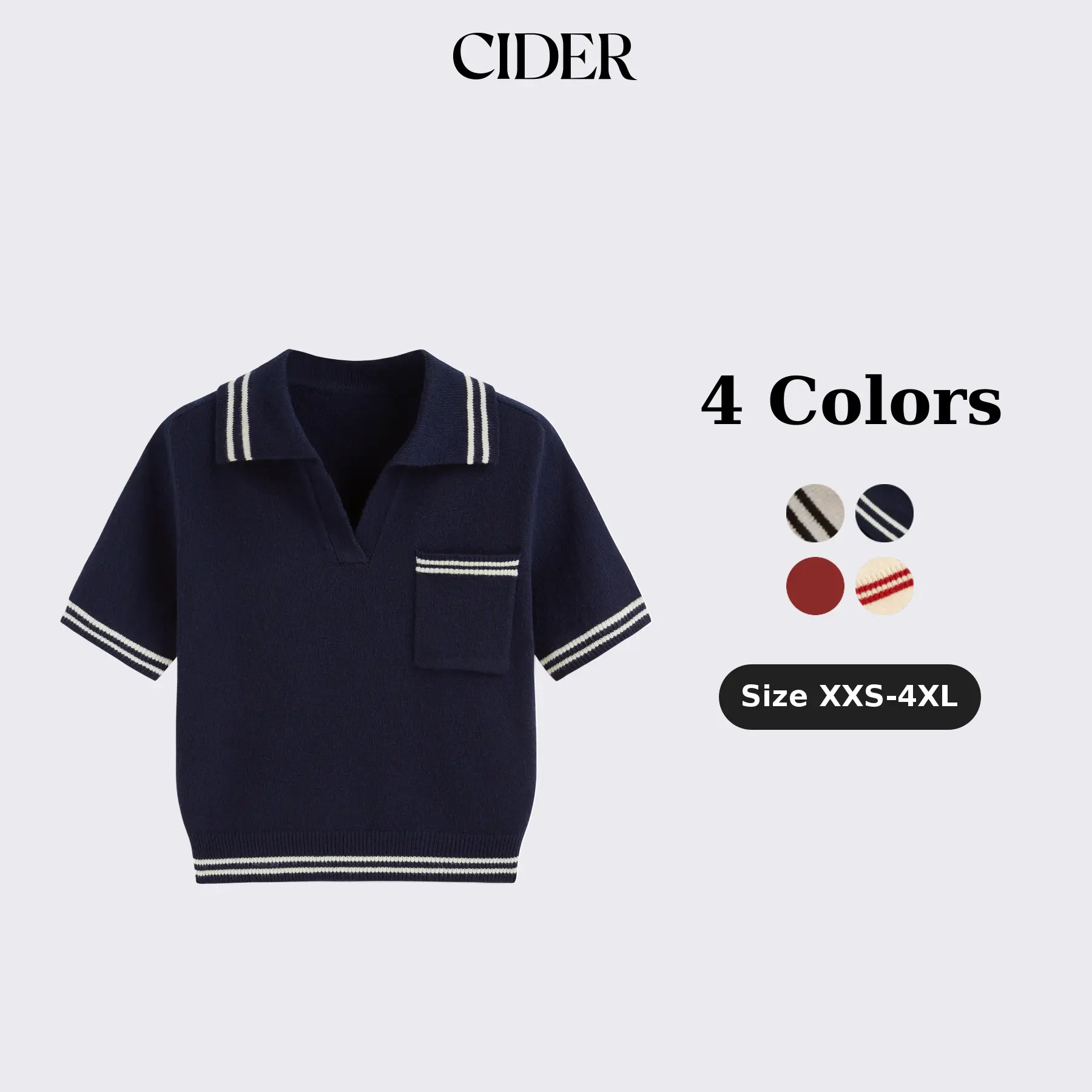 Cider Knit Collar Stripe Short Sleeve Top