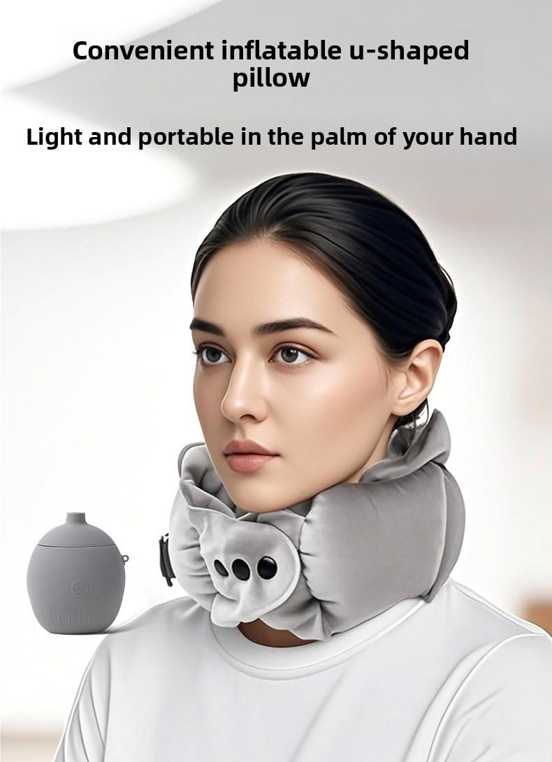 Inflatable U Shaped Neck Pillow for Travel Neck Support Portable Collapsible Travel Pillow for Airplane Car Train Comfortable Neck Cushion
