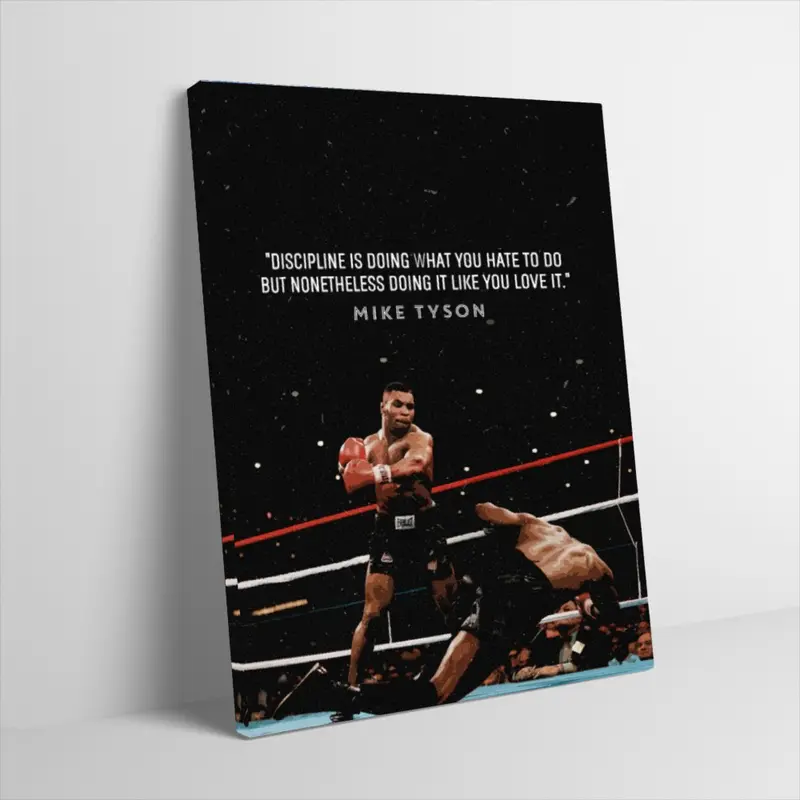 Tyson Boxing Motivation Poster Canvas Wall Art Discipline Quote Training Fight Scene Photo Print Inspiring Sports Star Wall Decor for Home Gym Boy Bedroom Man Cave Unframed