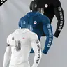 Men's Classic Letter Flag Print Hooded Long Sleeve T-Shirt, Casual Versatile Top, Fitted Design Activewear, Ideal for Fall & Winter Fitness Wear