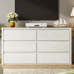 Modern Dressers - Dual-Function 6-Drawer Wood Drawer Chest Sideboard, 47" Wide Heavy-Duty 350LBS Bedroom Storage, Closet/Entryway Organizer & TV Stand Media Console