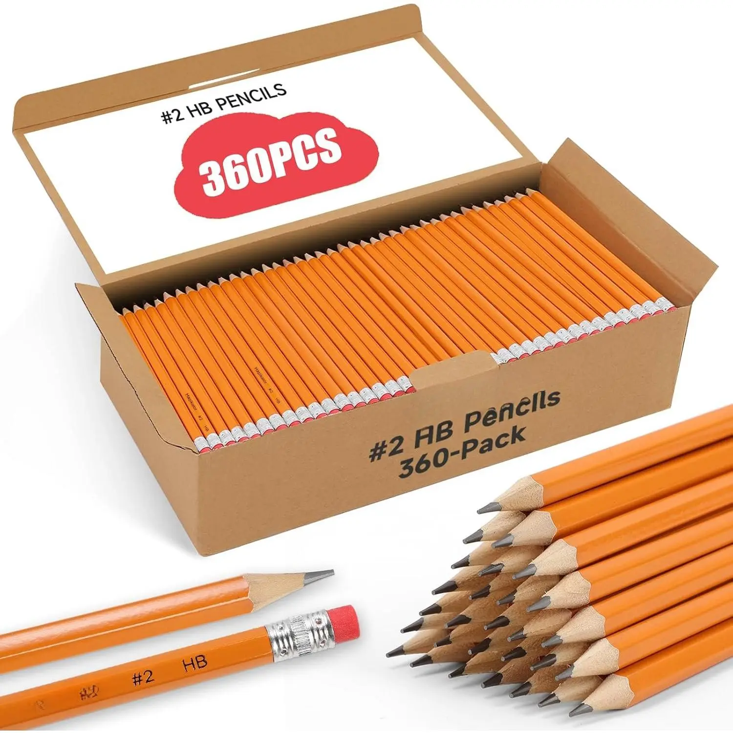 360 Count Sharpened #2 Pencils with Erasers, Pencils Bulk Pack | Bulk Pencils for School Classroom Teacher Supplies, Graphite Pencils for Writing, Drawing and Sketching,  to School