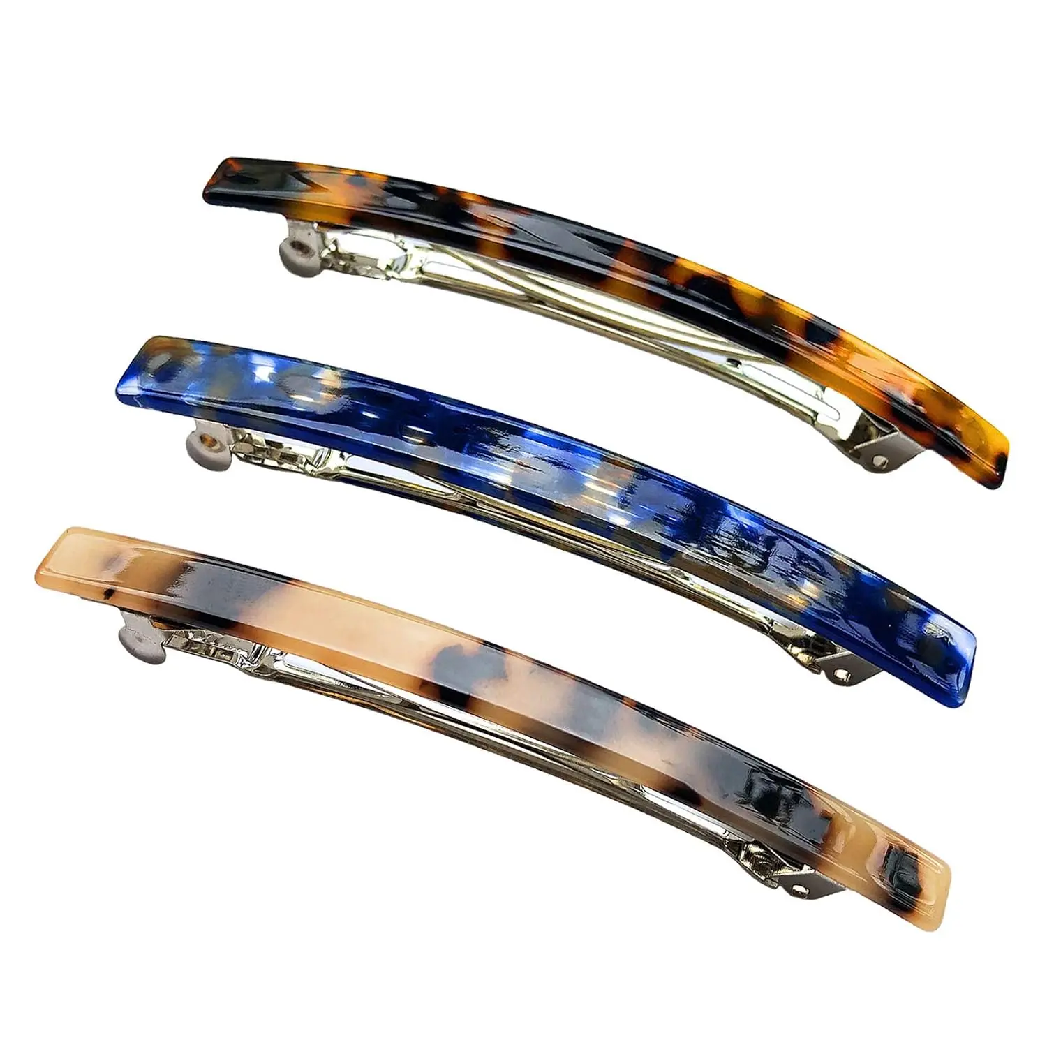 Long  Barrettes for Women Simple Classic   Hair Clips Tortoise Shell Skinny Large 4 inch No-slip Grip Automatic Clasp Clamp For Thick Hair, 3 Pack