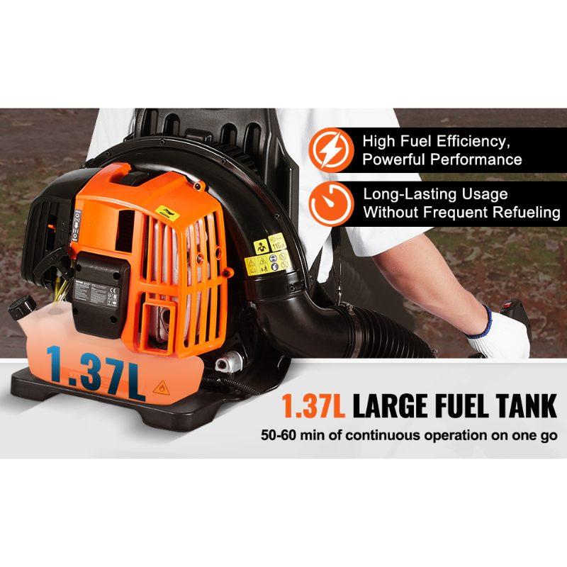 VEVOR Backpack Leaf Blower, 52CC 2-Cycle Leaf Blower with 1.37L Fuel Tank, 480CFM Air Volume 175MPH Speed, Ideal for Lawn Care, Leaf Cleaning, and Snow Removal