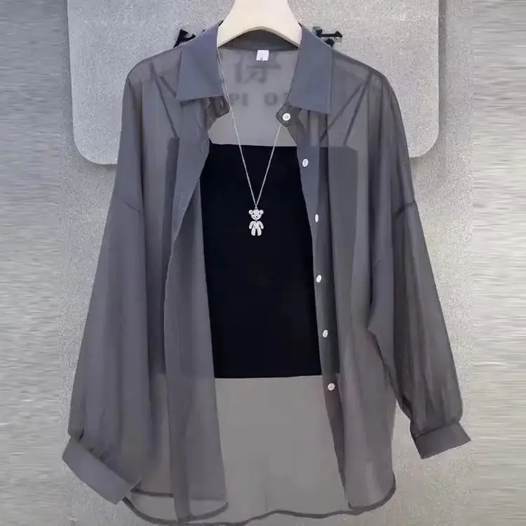 Women's Sun Protection Shirt, Summer Lightweight Breathable Casual Overshirt, Draped Hip‑Length Sun‑Shade Blouse Outerwear