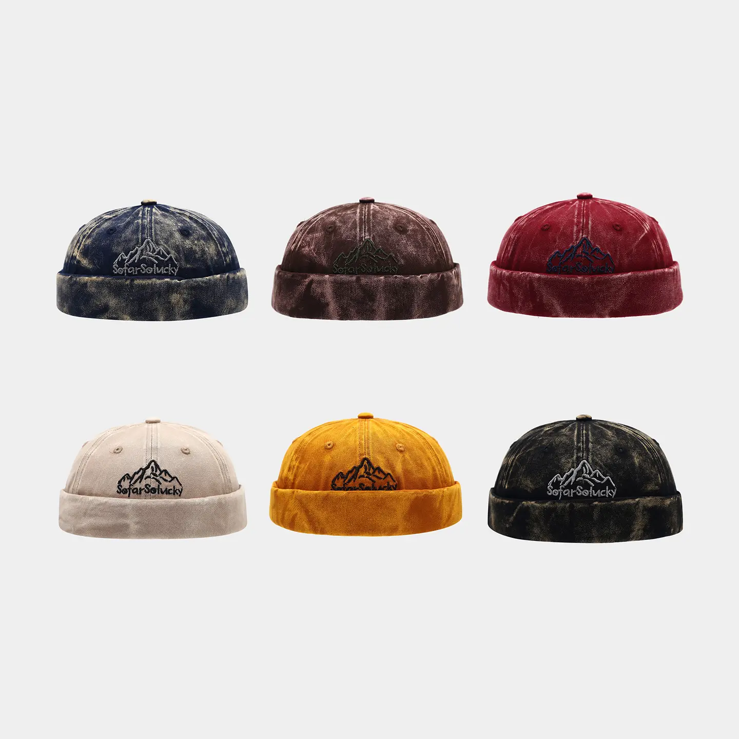 Main Character Energy Vintage Washed Brimless Docker Cap Streetwear Retro Mountain Embroidery Baddie Y2K Viral Skull Cap Men Women