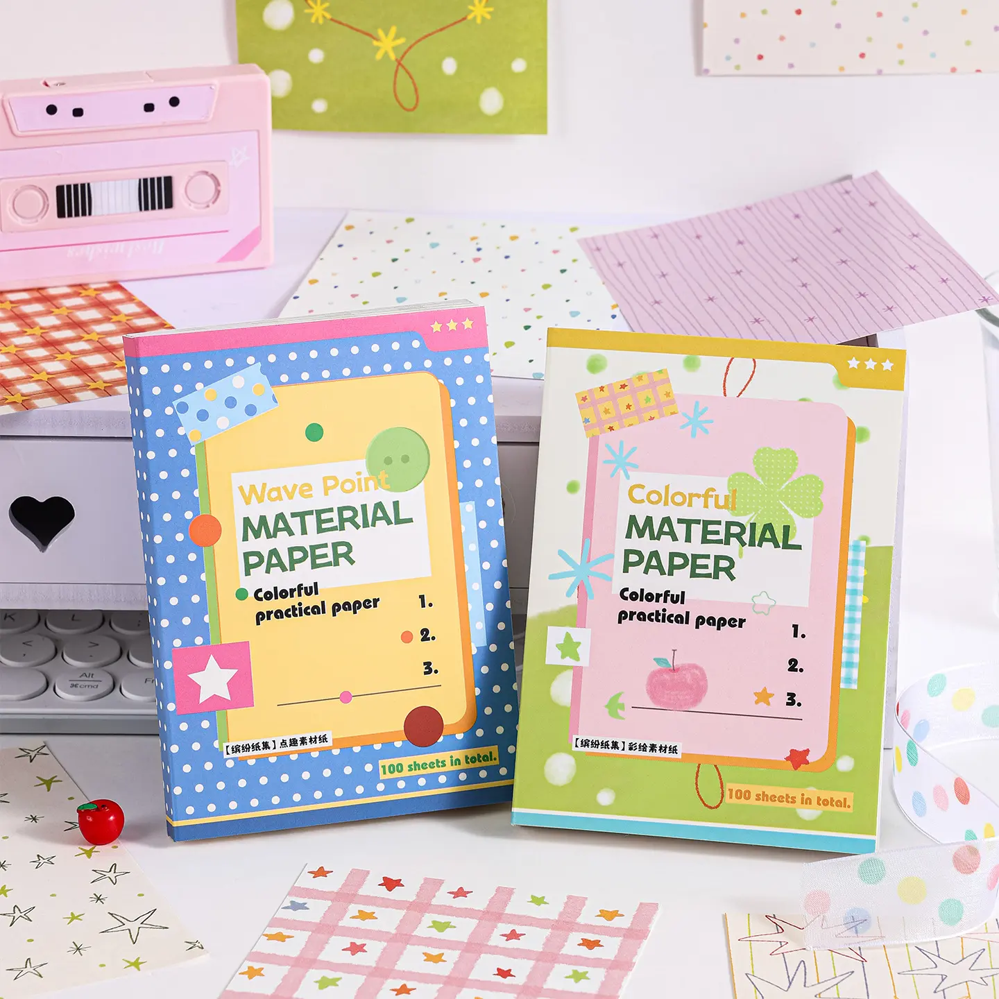 Aesthetic Mini Scrapbook Base Paper, 2 Styles, 10x14cm (3.94x5.51in), 100-Piece Pack with 50 Unique Prints, Crafting & Home Decor Background Paper for Hand Accounts