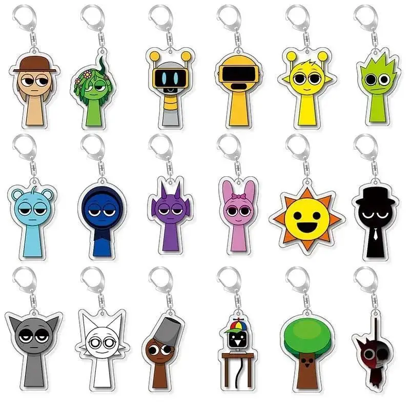 SprunkiQ-version Keychains Adorable Acrylic Cartoon Backpack Key Rings Exquisite Student Games Characters Decor Birthday Gifts