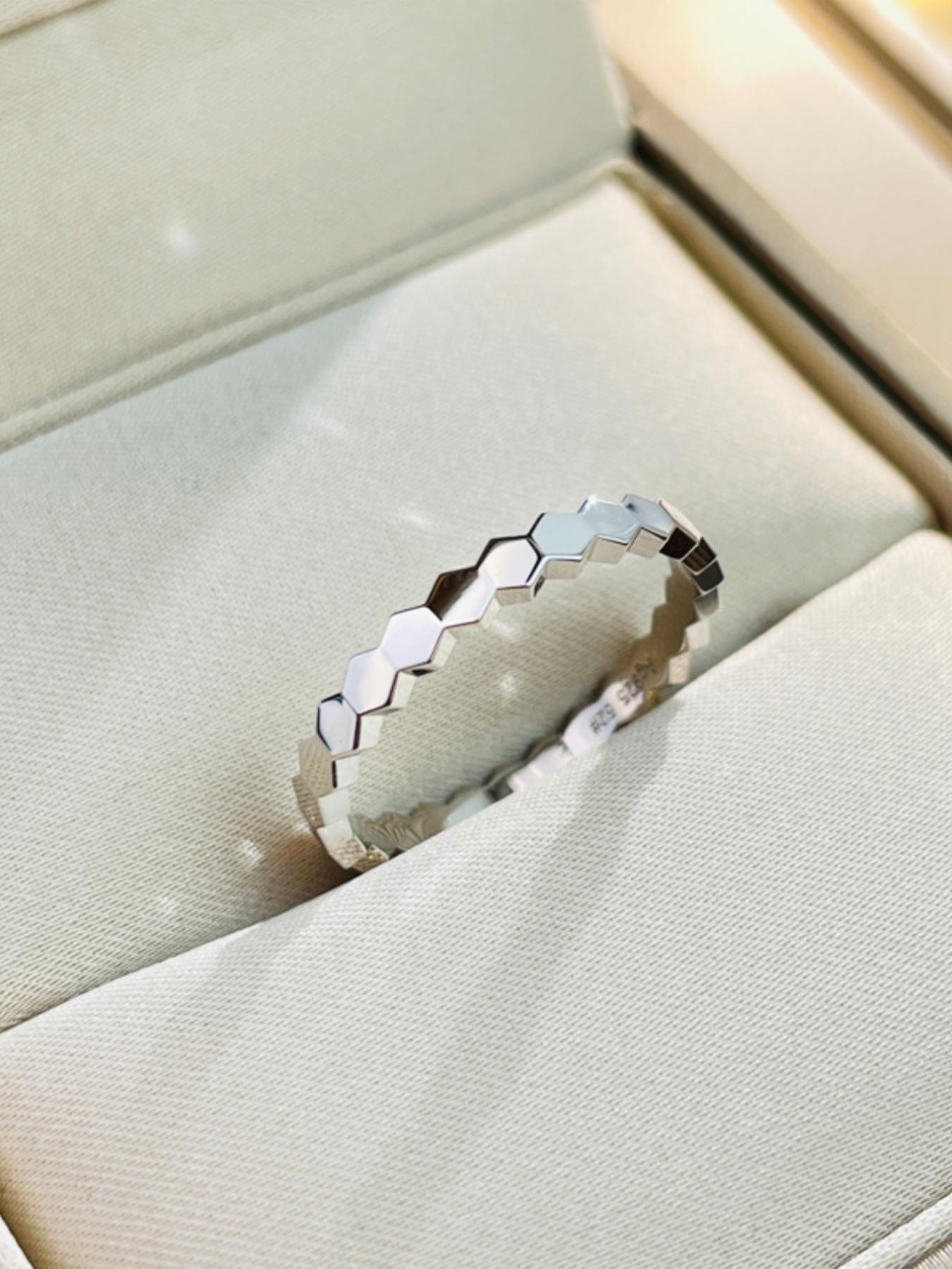 925 Sterling Silver Simple Honeycomb Design Ring, Fashion Personality Accessories for Women & Girls, Trendy All-match & Exquisite Jewelry for Birthday Gift