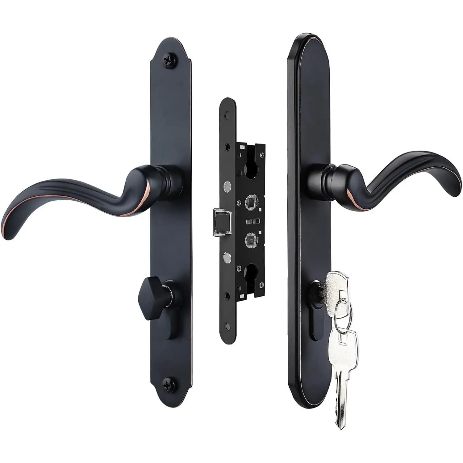 Storm Door Handle Set  Kit with 2 Point Mortise Lock and Key, Door Keyed Lever Handle Fits for Pella or Larson Storm Door (Oil Rubbed Bronze)