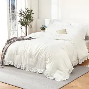 Comforter Set Full Size, 3 Pieces Soft Microfiber All Season Lightweight Shabby Chic Ruffle Bedding Comforter Set